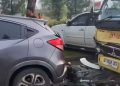 Sopir Mengantuk, Truk Seruduk 2 Mobil dan 1 Motor TNI di BSD Tangerang