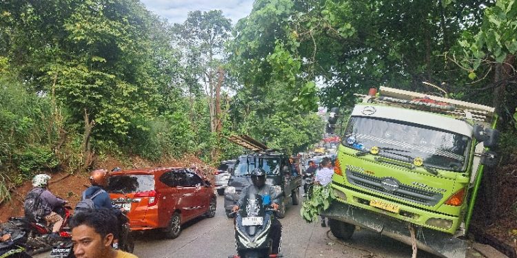 Gara-gara Gagal Nanjak, Truk Fuso Melintang Picu Lalin Tersendat di Pamulang